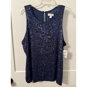 On 34th Sequined Tank Shell Sz 2X NWT Blue Sparkle NYE Holiday Party Women Plus